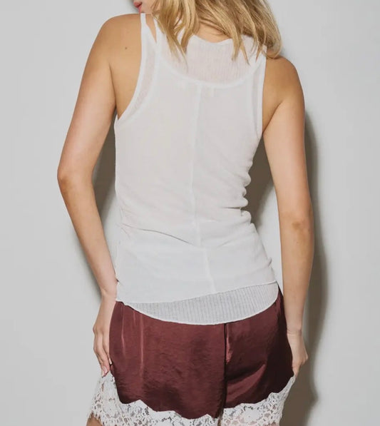 Off White Double Layered Knit Tank Top