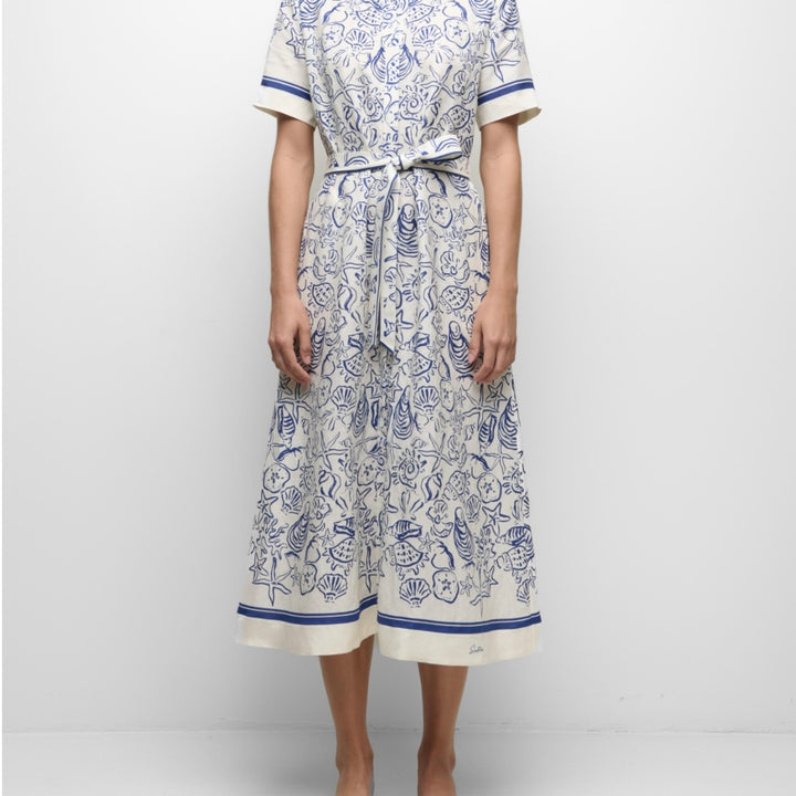 Blueberry Multi Audria Belted Midi Dress