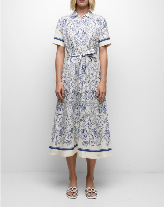 Blueberry Multi Audria Belted Midi Dress