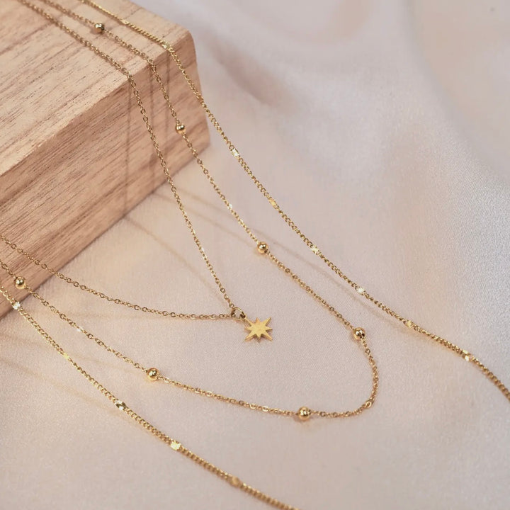 Fine Star Pendant Triple Chain Necklace