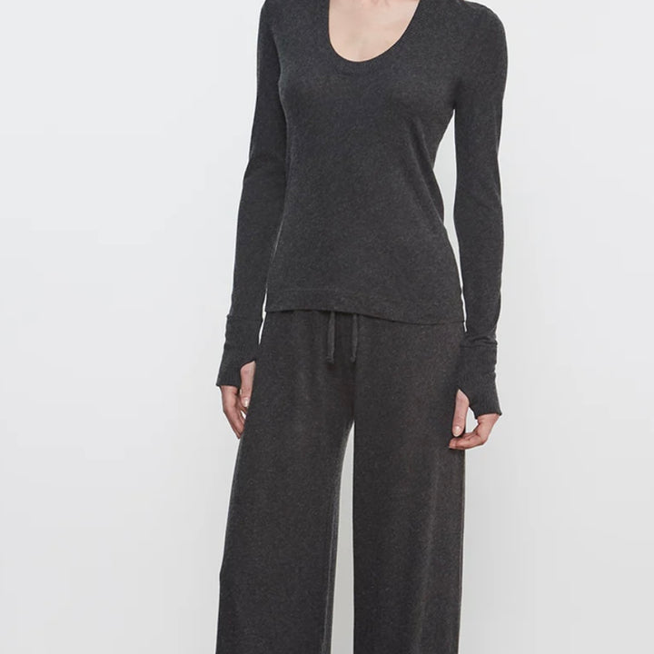 Charcoal Cashmere Easy Cuffed U Top