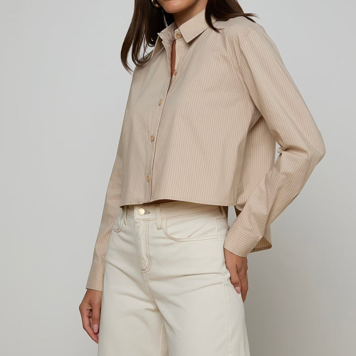 Brown Stripe Cosette Crop Shirt