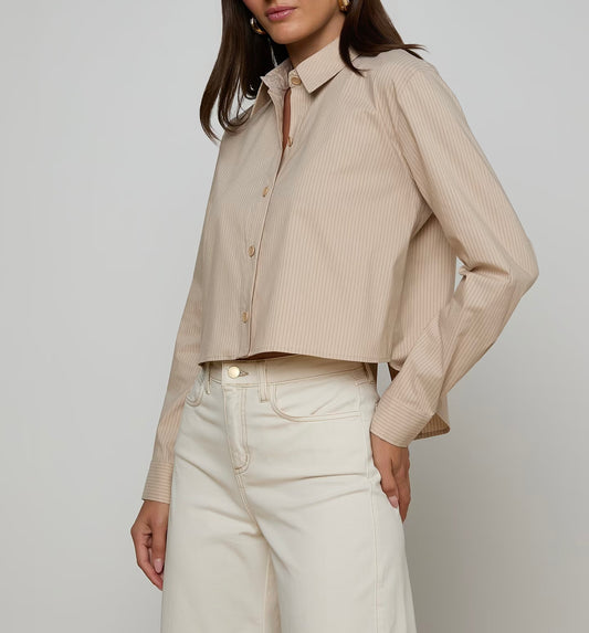 Brown Stripe Cosette Crop Shirt