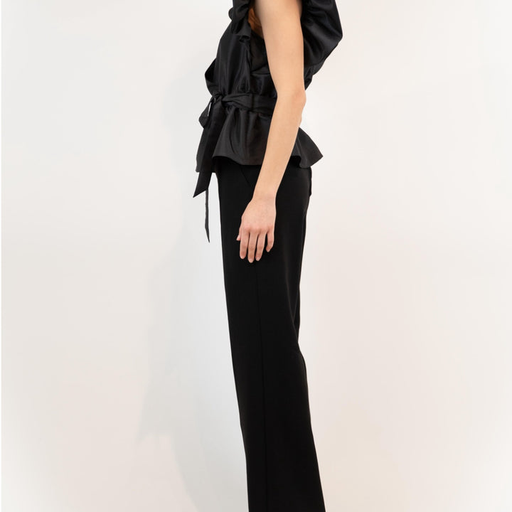 Black Adelaide Ruffle Sleeve Wrap Top