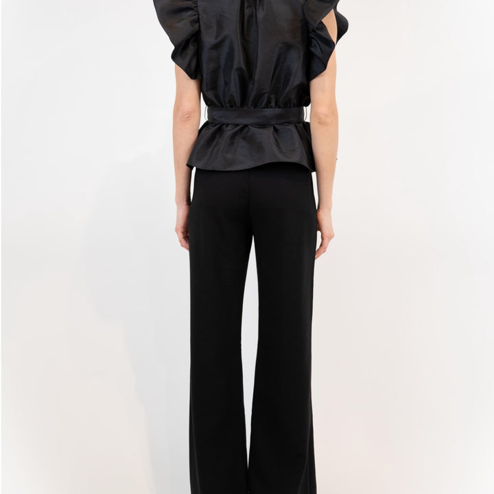 Black Adelaide Ruffle Sleeve Wrap Top