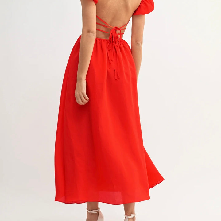 Braelynn Gathered Puff Sleeve Midi Dress