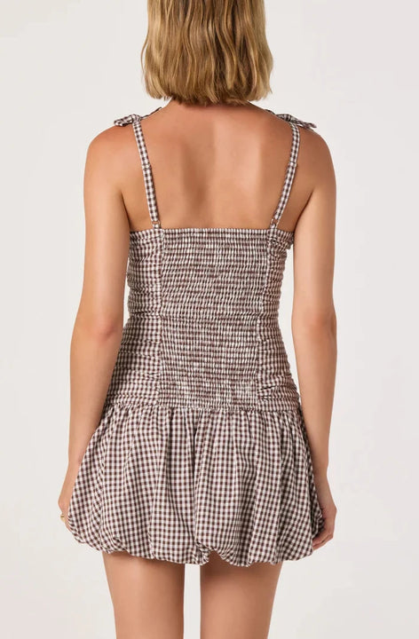 Brown Gingham Jeliany Mini Dress