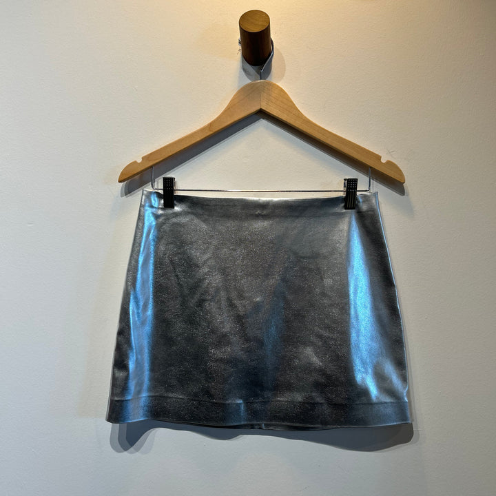 Silver Elana Vegan Leather Mini Skirt