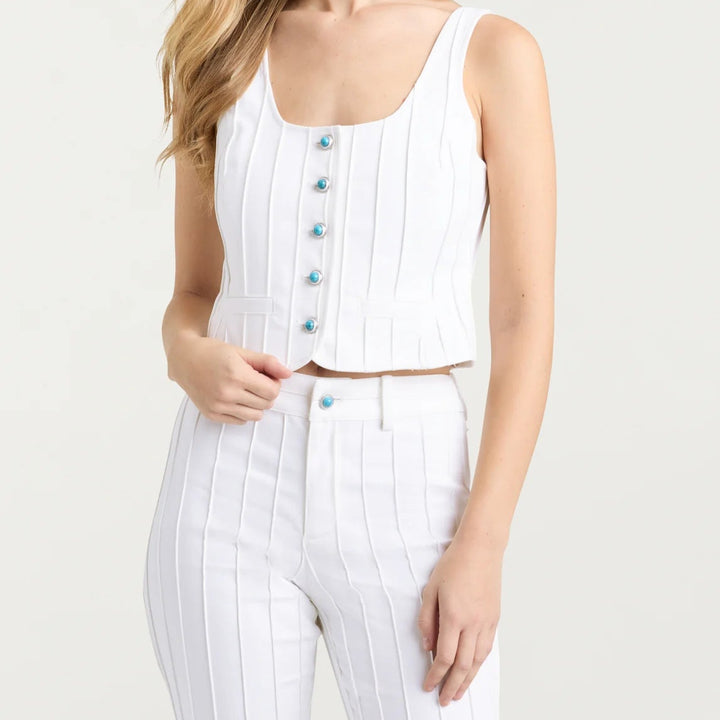 White Turquoise Embellished Rowena Top