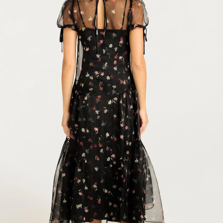 Black Tumbing Carnation Kaida Dress