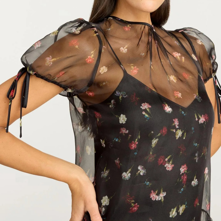 Black Tumbing Carnation Kaida Dress