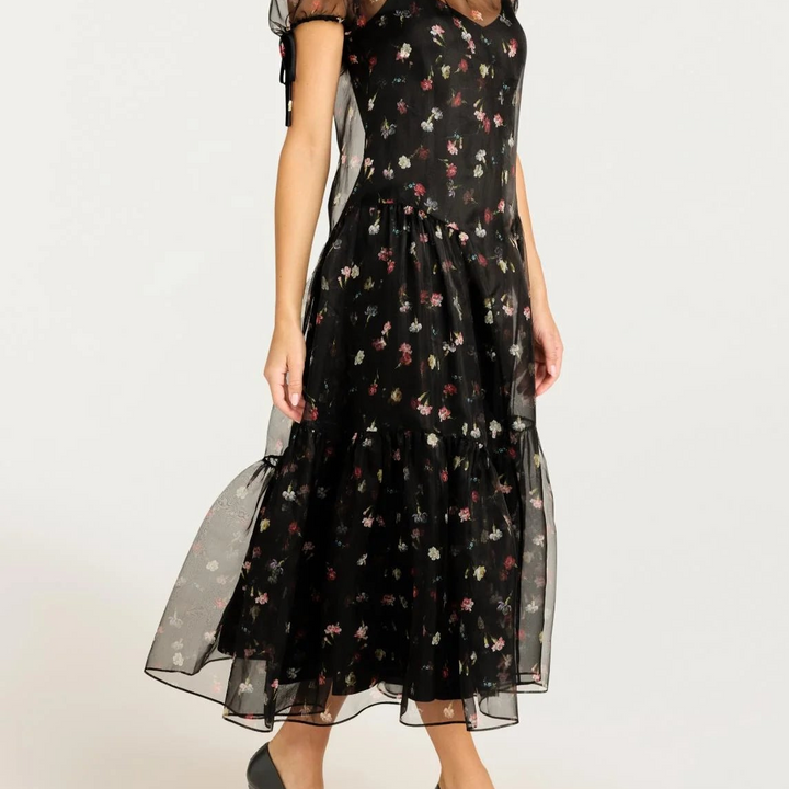 Black Tumbing Carnation Kaida Dress