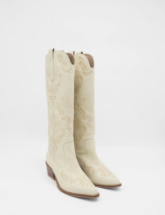 Ivory Leather Western Jolene Boots