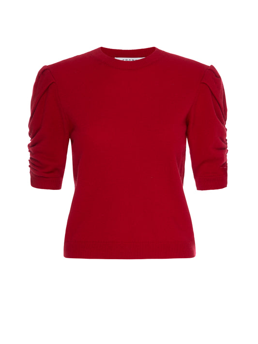 True Red Ruched Sleeve Cashmere Sweater