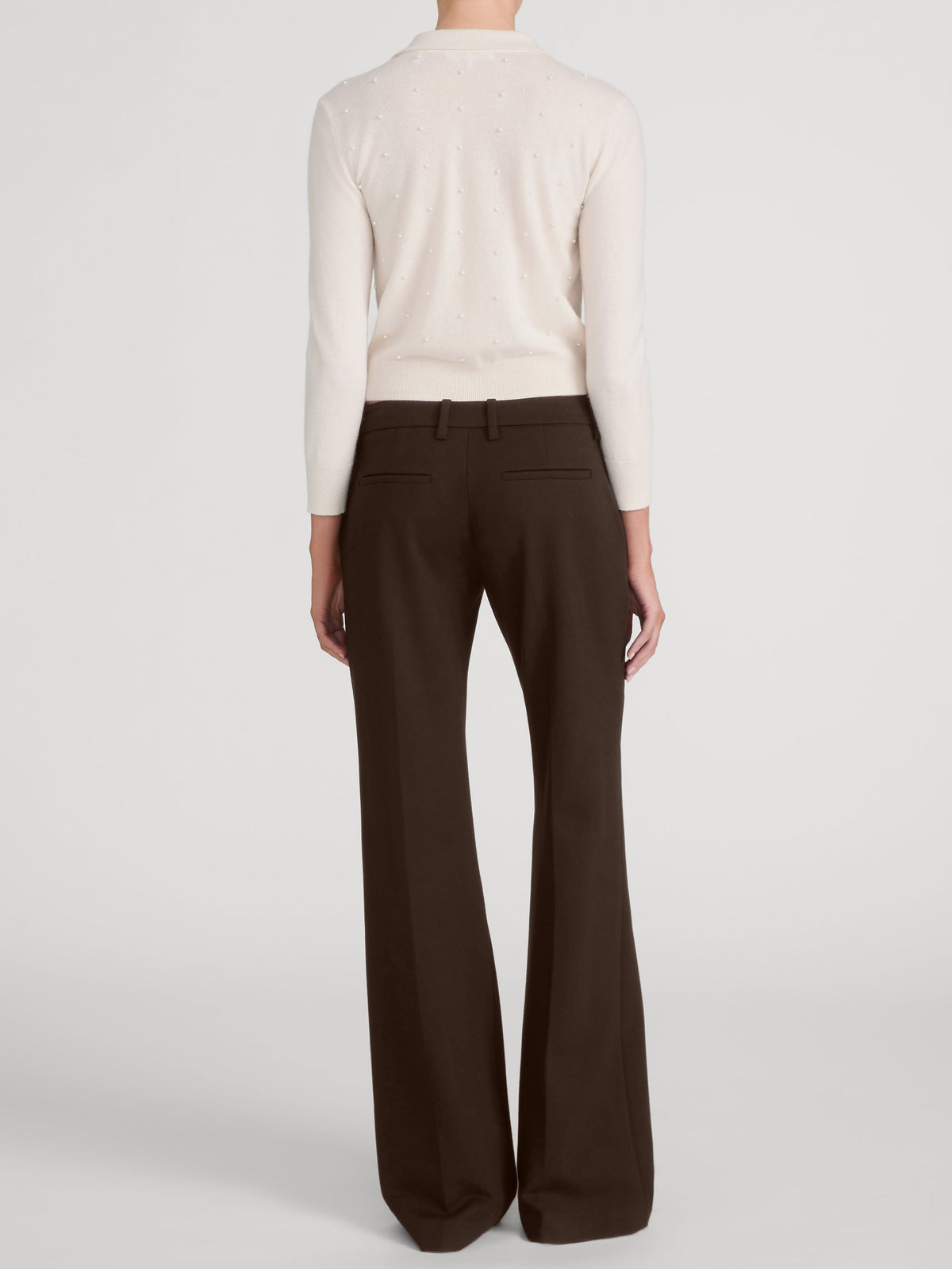FRAME Cream Pearl Cardi on model, back