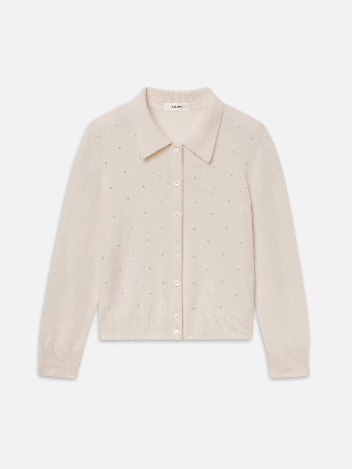 FRAME Cream Pearl Cardi flat lay
