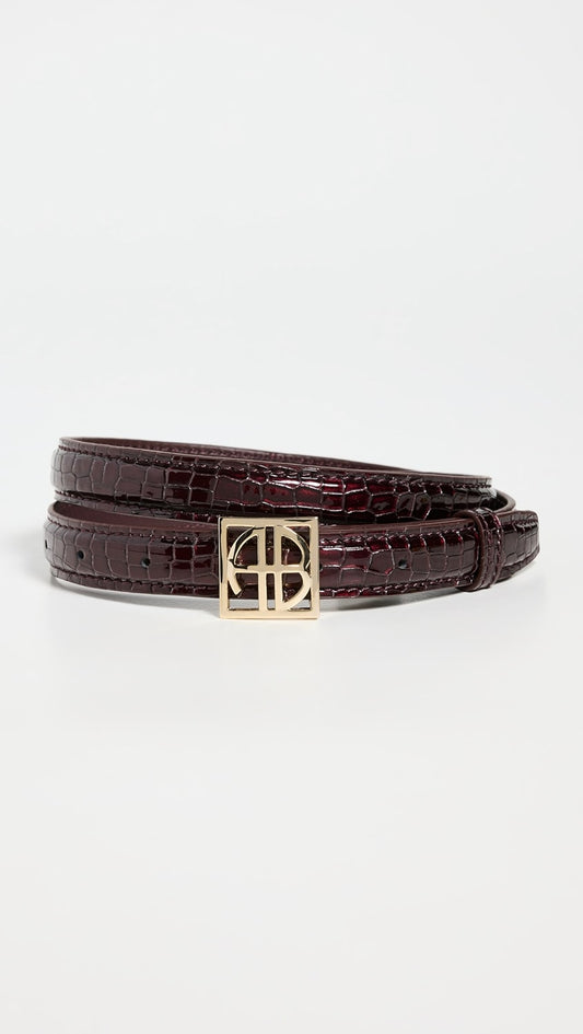 Burgundy Small Embossed Monogram Belt