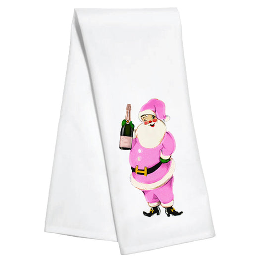 Pink Santa Champagne Kitchen Towel