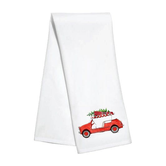 Red Car Skis Kitchen Towel