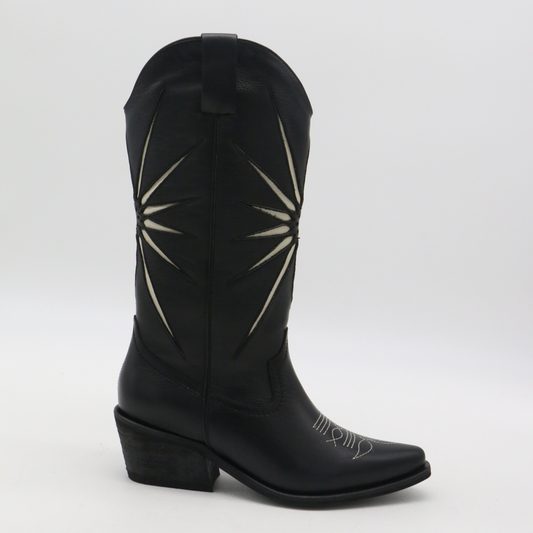 Black Leather Moonrise Cowboy Boots