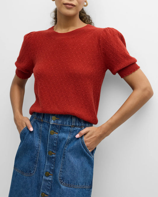 Paprika Cashmere Puff-Sleeve Sweater
