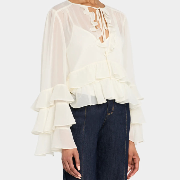 White Ruffle Steffina Blouse