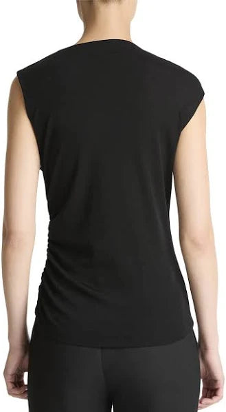 Black Cinched Shoulder Drape Top