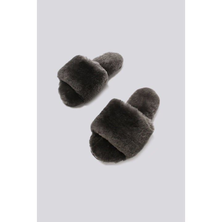 Grey Sheepskin Fuzzy Slippers