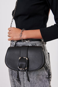 Black Sac Wallet on Chain Crossbody Bag