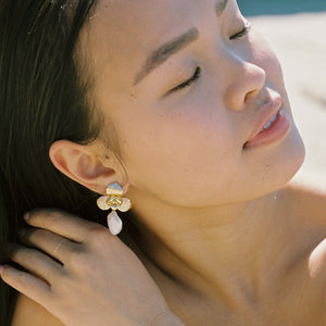 White Gold Etta Floral Pearl Drop Earrings